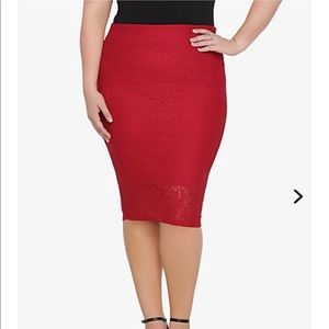 Sexy red lace midi skirt w/rose design. Plus size!